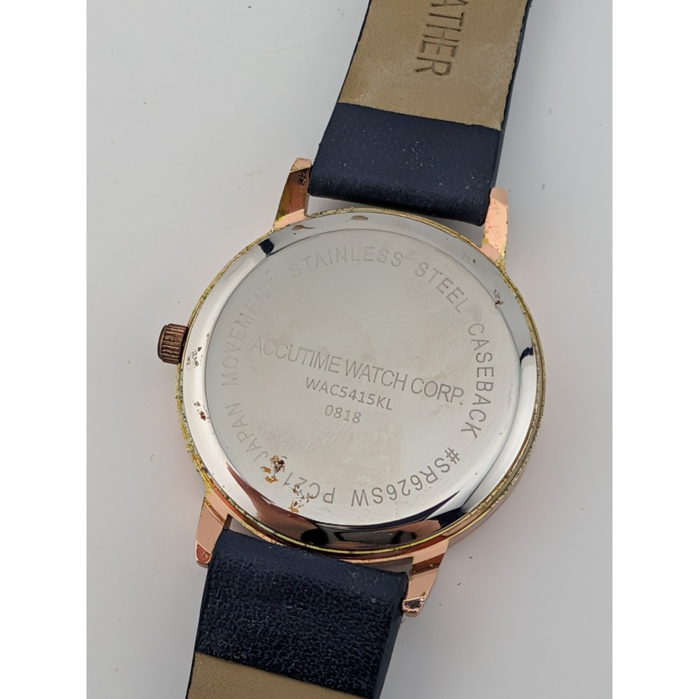 Accutime Watch Women 36mm Rose Gold Case Embrodiered Navy Band- New Battery - Picture 7 of 8